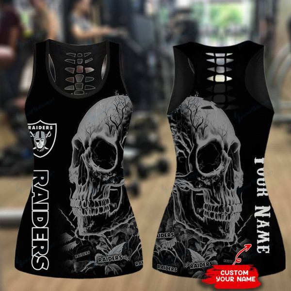 NFL.Las Vegas Raiders Team/High Waist Push Up Custom Graphic-3D-Printed Premium Womens Raiders Team Leggings & Raiders Team Custom Tank Top/Matching-Combo-Sets/Add Your Own Name Or Special Custom Text Down Tank Tops Left Side As Shown..