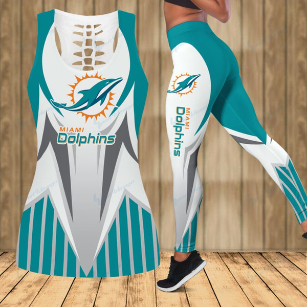 NFL.Miami Dolphins Team/High Waist Push Up Custom Graphic-3D-Printed Premium Womens Dolphins Team Leggings & Dolphins Team Custom Tank Top/Matching-Combo-Sets/Add Your Own Name Or Special Custom Text Down Tank Tops Left Side As Shown!!