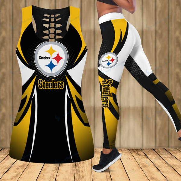 NFL.Pittsburgh Steelers Team/High Waist Push Up Custom Graphic-3D-Printed Premium Womens NFL.Steelers Team Leggings & Steelers Team Custom Tank Top/Matching-Combo-Sets/Add Your Own Name Or Special Custom Text Down Tank Tops Left Side As Shown..