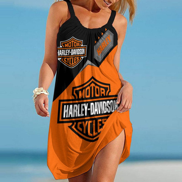 HARLEY-DAVIDSON-MOTORCYCLE-LADIES-SHOULDER-STRAP-DRESS/IN-OFFICIAL-CLASSIC-HARLEY-BLACK & ORANGE COLORS/OFFICIAL BIG HARLEY DAVIDSON 3D LOGOS TRENDY DESIGN..