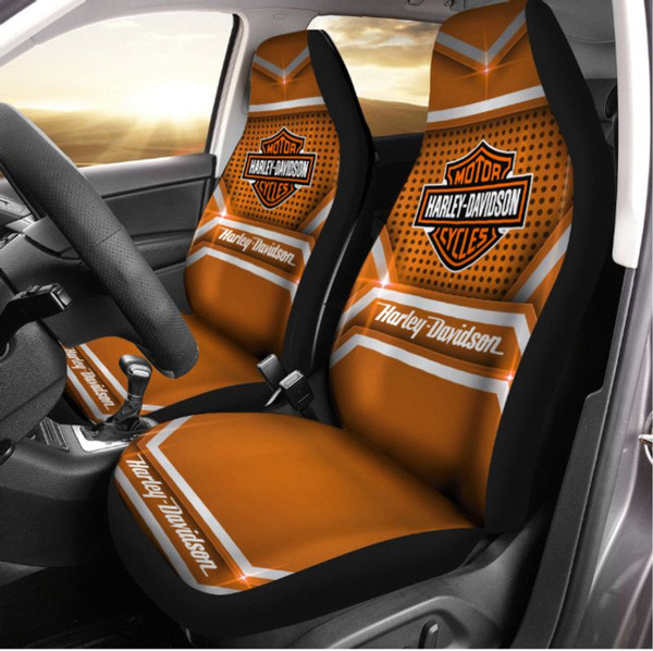 OFFICIAL-HARLEY-DAVIDSON-CLASSIC-LOGOS-CAR-SEAT-PREMIUM-COVERS/BIG-GRAPHIC-3D-PRINTED-CUSTOM-HARLEY-DAVIDSON-BLACK,WHITE & GOLD-COLOR-DESIGN-DOUBLE-CAR-SEAT-COVERS!!