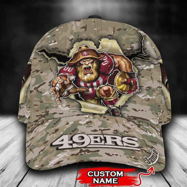 OFFICIAL-NFL.SAN-FRANCISCO-49ERS-TEAM-GAME-DAY-DESERT-CAMO.HATS/ADD YOUR OWN PERSONIZED NAME OR SPECIAL CUSTOM TEXT ON HATS FRONT LEFT BRIM SIDE/CUSTOM GRAPHIC PRINTED-3D-PRINTED NFL.49ERS TEAM LOGOS CAMO.DESIGN..
