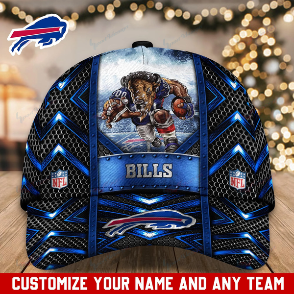 OFFICIAL-NFL.BUFFALO-BILLS-TEAM-GAME-DAY-HATS/ADD YOUR OWN PERSONIZED NAME OR SPECIAL CUSTOM TEXT ON HATS FRONT LEFT LOWER SIDE/CUSTOM GRAPHIC PRINTED-3D-PRINTED BILLS TEAM LOGOS DESIGN..