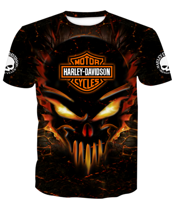 **(HARLEY-DAVIDSON-MOTORCYCLE-CUSTOM-TEES/DETAILED-3D-GRAPHIC-PRINTED-NEON-GLOWING-SKULL-DESIGN/FEATURING-OFFICIAL-CUSTOM-HARLEY-LOGOS & OFFICIAL-CLASSIC-HARLEY-COLORS/3D-DOUBLE-SIDED-GRAPHIC-DESIGN/TRENDY-PREMIUM-HARLEY-RIDING-TEES)**