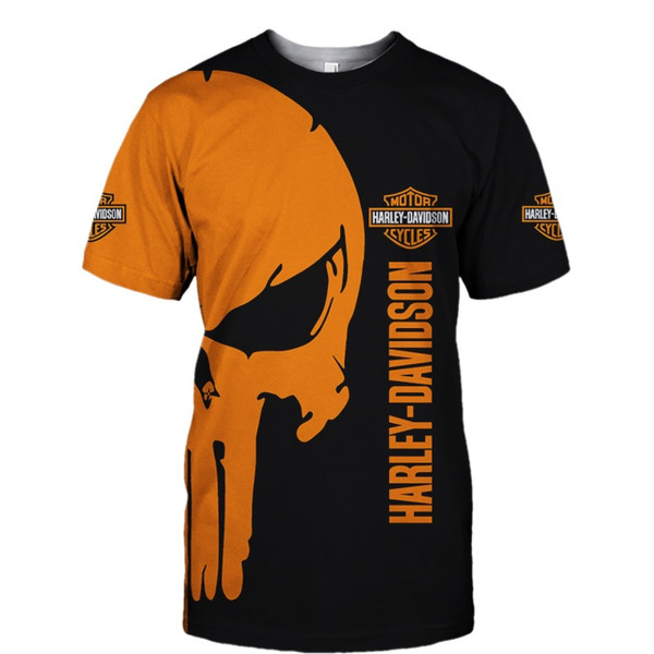 **(HARLEY-DAVIDSON-MOTORCYCLE-SHORT-SLEEVE-TEES & PUNISHER-SKULL/CUSTOM-3D-GRAPHIC-PRINTED-DOUBLE-SIDED-DESIGN/OFFICIAL-CUSTOM-HARLEY-3D-LOGOS & OFFICIAL-CLASSIC-HARLEY-BLACK & ORANGE-COLORS/TENDY-PREMIUM-HARLEY-RIDING-SHORT-SLEEVE-TEES)**