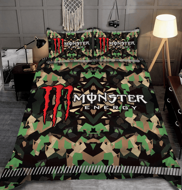 OFFICIAL MONSTER-ENERGY-CLASSIC LOGOS & BIG MONSTER-ENERGY-LOGO/COMPLETE-ANY-SIZE-3PC.CUSTOM-3D-BED SETS/BIG-CUSTOM-GRAPHIC-3D-PRINTED-CLASSIC-MONSTER-ENERGY-BLACK & GREEN-CAMO.3PC.BEDDING SET-3D-DESIGN!!