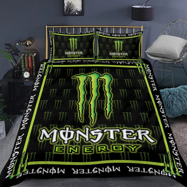 OFFICIAL MONSTER-ENERGY-CLASSIC LOGOS & BIG MONSTER-ENERGY-LOGO/COMPLETE-ANY-SIZE-3PC.CUSTOM-3D-BED SETS/BIG-CUSTOM-GRAPHIC-3D-PRINTED-CLASSIC-MONSTER-ENERGY-BLACK & NEON-GREEN-3PC.BEDDING SET-3D-PRINTED-DESIGN!!