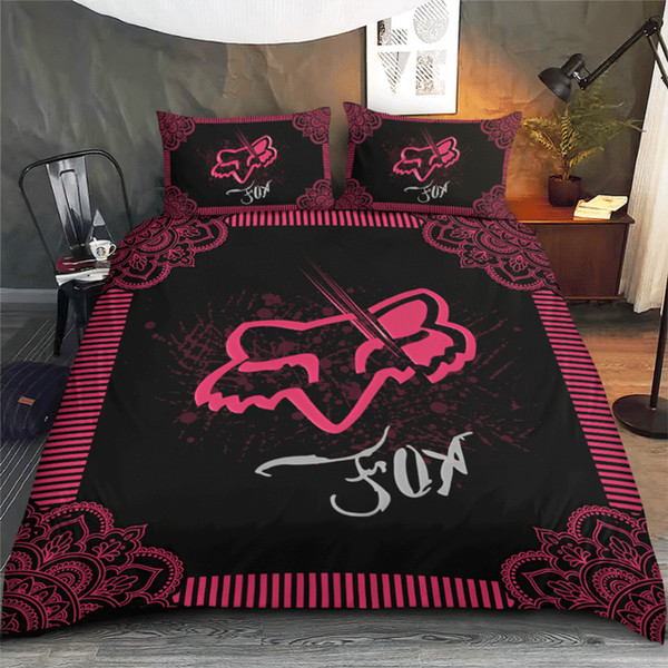 OFFICIAL FOX-RACING-CLASSIC LOGOS & BIG FOX RACING LOGOS/COMPLETE-ANY-SIZE-3PC.CUSTOM-3D-BED SETS/BIG-CUSTOM-GRAPHIC-3D-PRINTED-CLASSIC-FOX-RACING-NEON-PINK-3PC.BEDDING SET-NICE-3D-DESIGN!!
