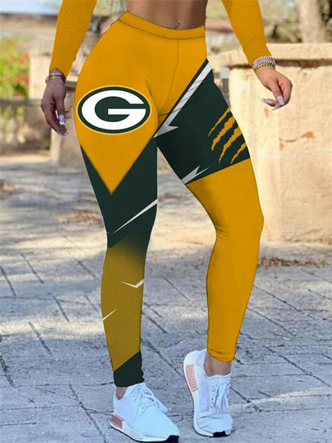 NFL.Green Bay Packers Team/High Waist Push Up Custom Graphic-3D-Printed Premium Womens Green Bay Packers Team Leggings...