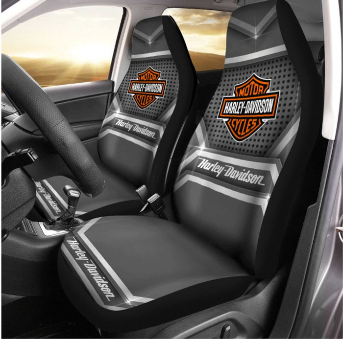 OFFICIAL-HARLEY-DAVIDSON-CLASSIC-LOGOS-PREMIUM-CAR-SEAT-COVERS/BIG-GRAPHIC-3D-PRINTED-CUSTOM-CLASSIC-HARLEY-DAVIDSON-BLACK & GREY-DESIGN-DOUBLE-CAR-SEAT-COVERS...