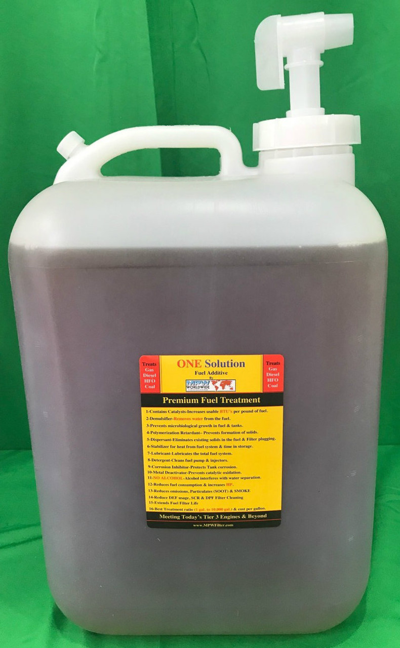 One Solution 5 Gallon jug treats 50,000 gallons of fuel