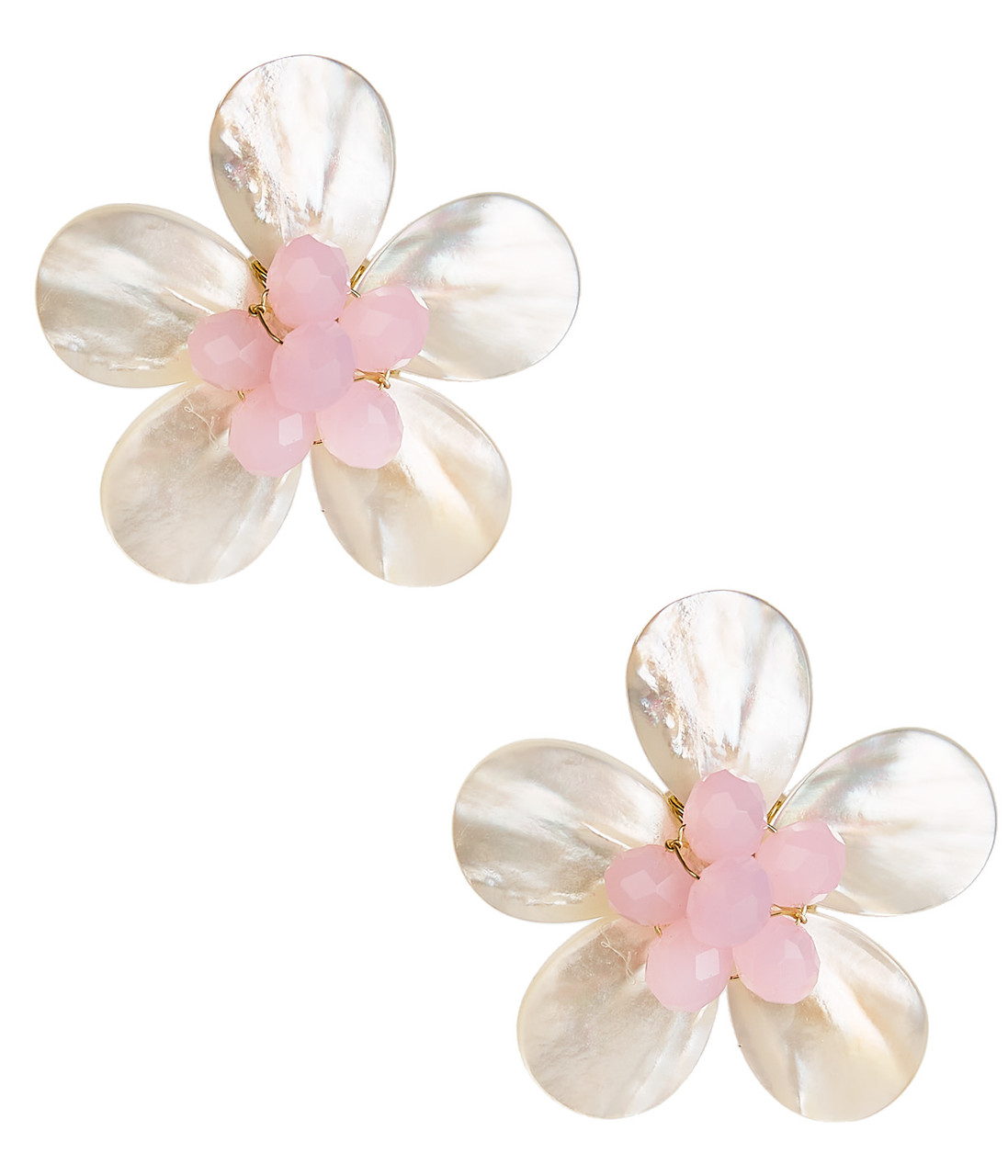 Color Blossom Star Ear Stud, Pink Gold And White Mother-Of-Pearl