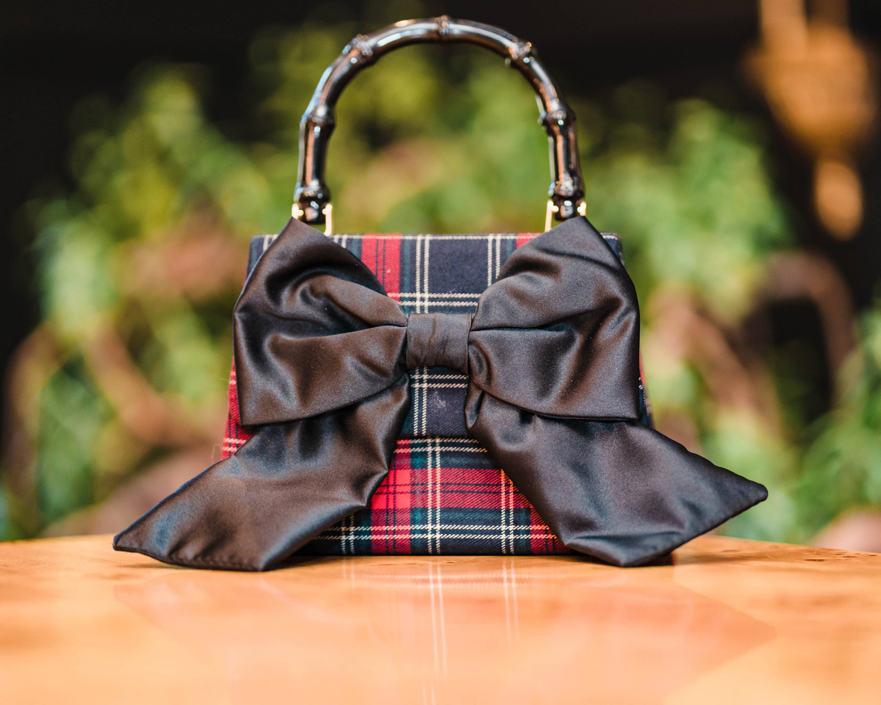 Lulu - Red Plaid with The Sammy Bow - Black Bamboo Handle