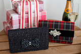 Lisi Lerch Navy Tweed Coco Clutch with Rhinestone Bow - Belle of the Ball 