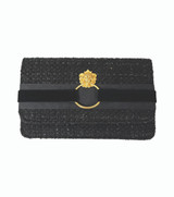 Lisi Lerch Coco Fold Over Bouclé Black Clutch With Gold Mini Door Knocker 