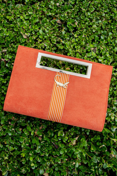 Lisi Lerch Chloe Suede Clutch - Pumpkin - Orange Stripe 