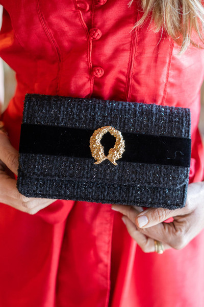 Lisi Lerch Coco Clutch - Black Velvet Band with Gold Wreath  