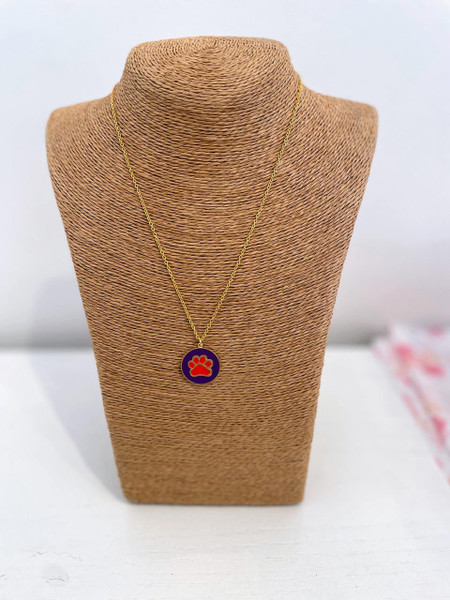  Gold Purple and Orange Paw Print Charm Necklace - Sample Sale - Final Sale 