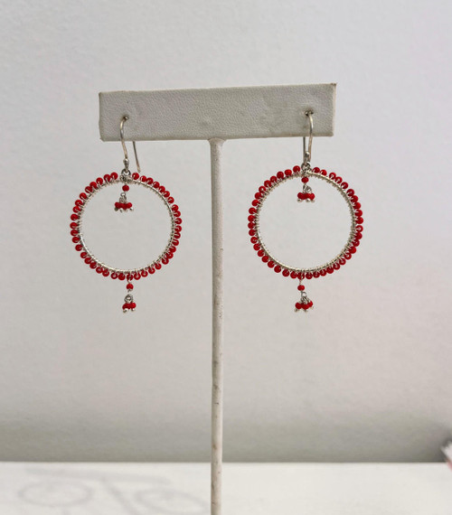  Red and Silver Hook Backing Earring - Sample Sale -  Final Sale 