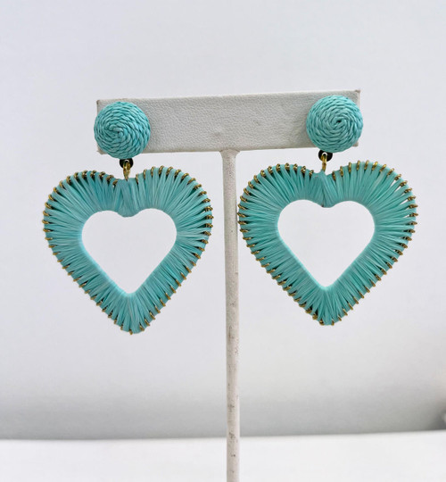  Raffia Turquoise Heart Earring - Sample Sale -  Final Sale 