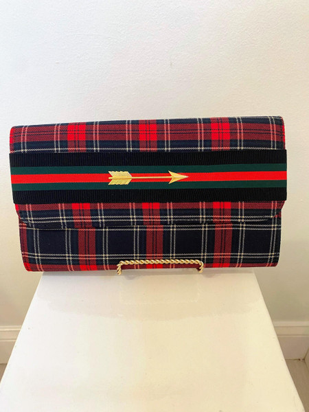 Lisi Lerch Red Plaid Avery with Gold Arrow- Sample Sale- Final Sale 