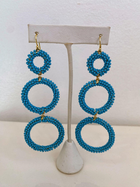  Large Beaded Turquoise Statement -  Hook Back Earring - Sample Sale -  Final Sale 