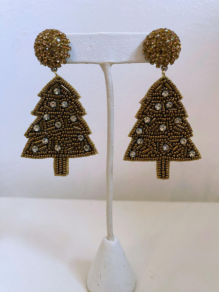  Gold Beaded Christmas Tree Earring - Sample Sale -  Final Sale 