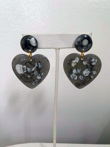  Grey Acrylic Heart Earring - Sample Sale -  Final Sale 