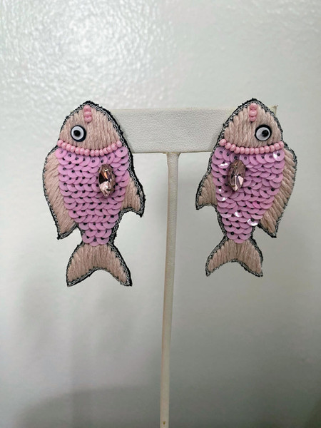  Pink Sequin Fish Earring - Sample Sale -  Final Sale 
