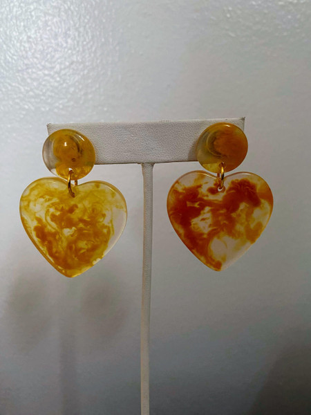  Amber & Clear Acrylic Heart Earring - Sample Sale -  Final Sale 