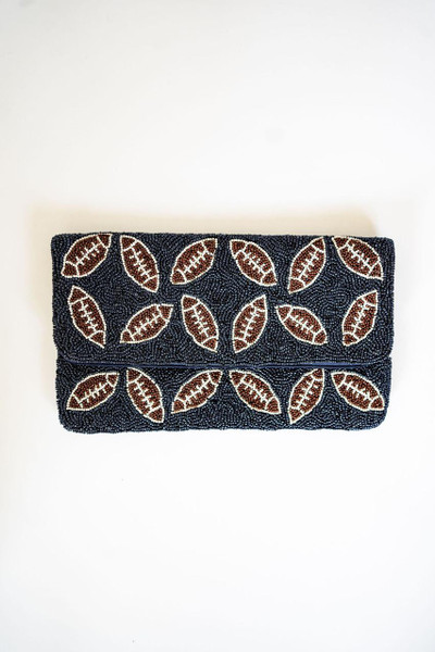 Lisi Lerch Navy Football - Beaded Clutch 