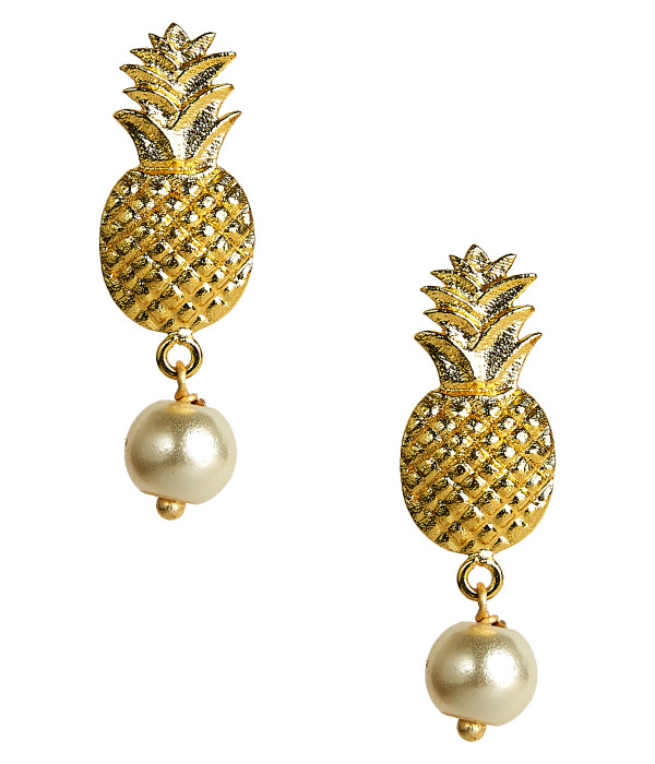 Pineapple Pearl Drop Stud - Gold