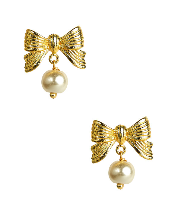 Bow Pearl Drop Stud - Gold Bow Pearl Drop Stud - Gold