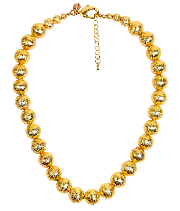  Diana Single Strand Beaded  Large Necklace - 14mm -  Brushed Gold 