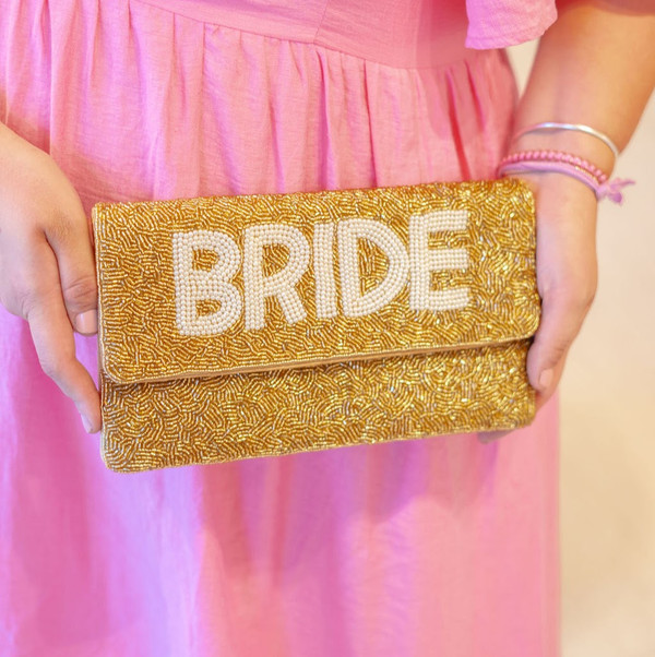 Bride Gold and Pearl - Beaded Clutch 