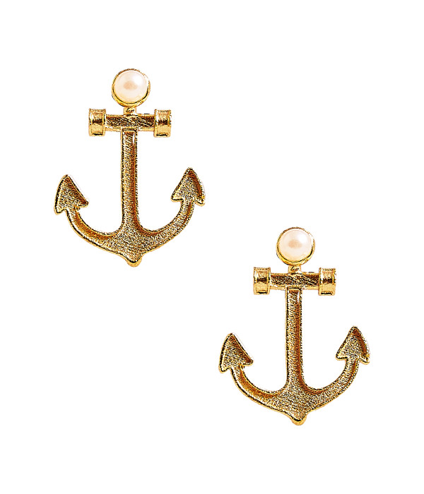 Anchor Stud with Pearl Top - Gold Stud - WS