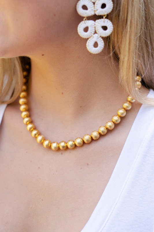 Diana Single Strand Beaded Necklace - Brushed Gold