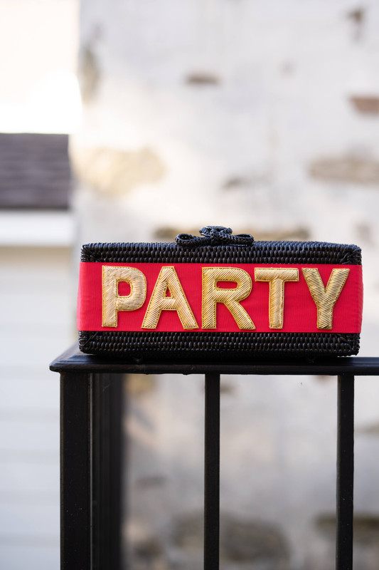 Colette Black - Party with Red Band - Embroidered Applique - Gold Clutch