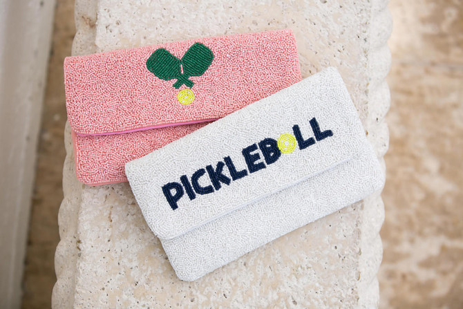 Lisi Lerch Pickleball White - Beaded Clutch - Sample Sale - Final Sale 