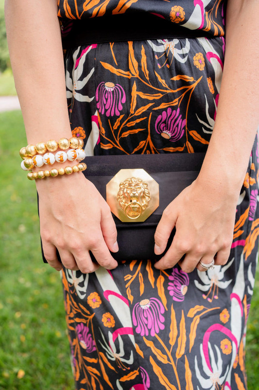 Lisi Lerch Avery Fold Over Black Woven Clutch With Lion Door Knocker 