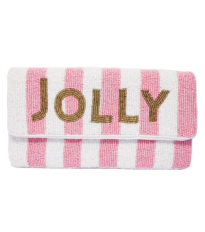 Lisi Lerch Light Pink and White Striped Jolly  - Beaded Clutch - Sample Sale Final Sale 