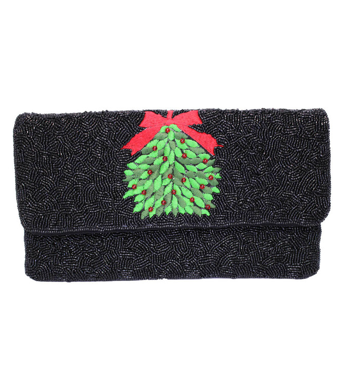 Lisi Lerch Black Mistletoe - Beaded Clutch - Sample Sale - Final Sale 