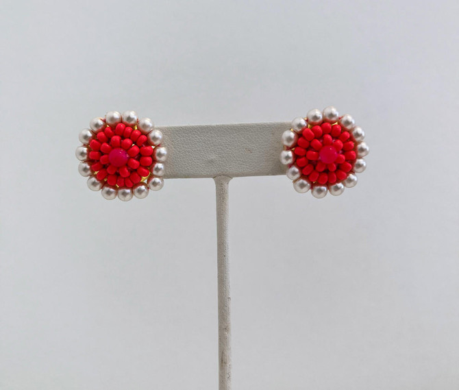 Lisi Lerch Pink and Pearl Button Earrings - Sample Sale -  Final Sale 