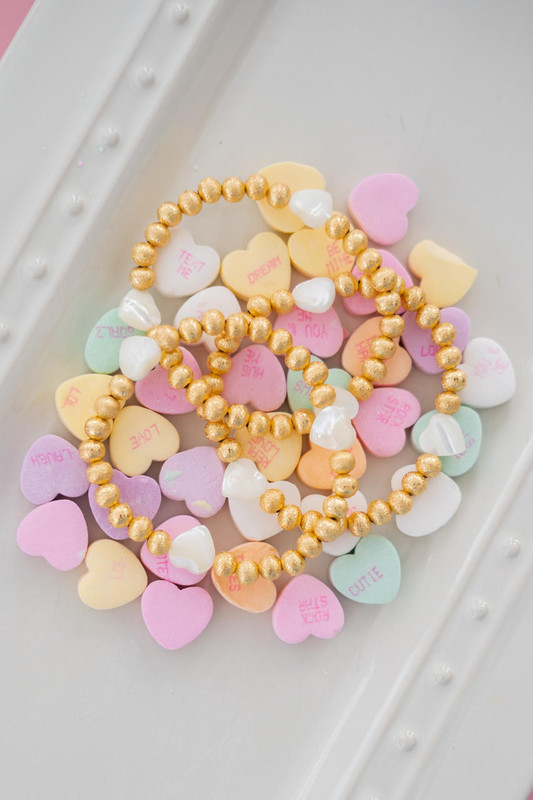 Lisi Lerch Georgia - 6mm - Triple Mother of Pearl Heart with Gold Beads Gold - Bracelet  