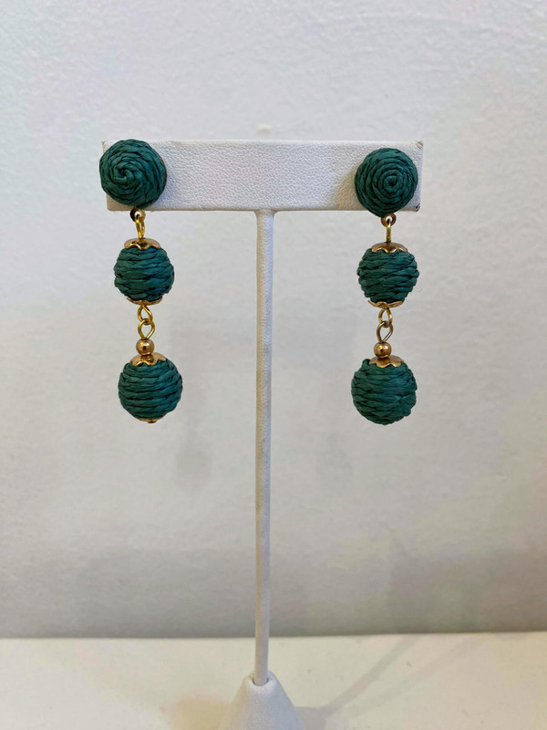  Green Fabric Ball Earring- Sample Sale -  Final Sale 