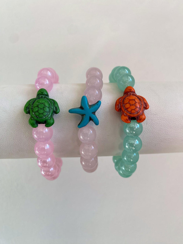  Green Beaded Bracelet with Turtle (children's size)- Sample Sale -  Final Sale 