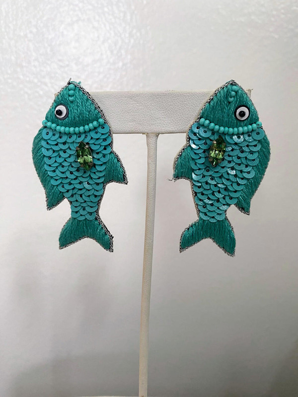  Turquoise Sequin Fish Earring - Sample Sale -  Final Sale 