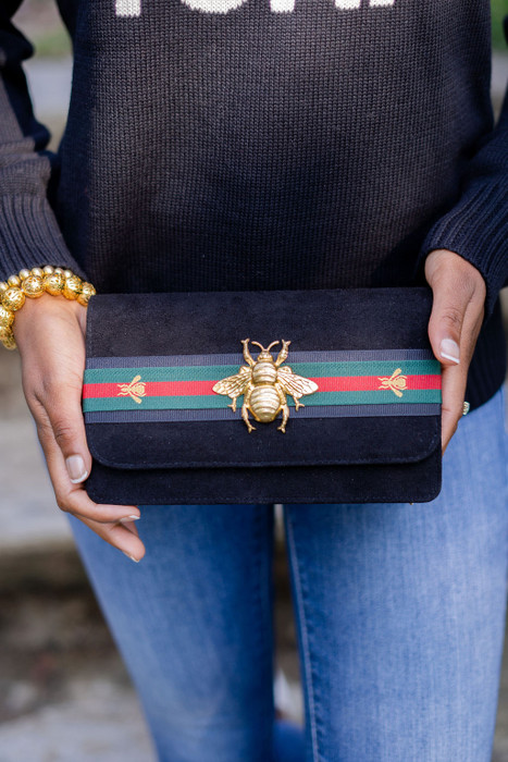 Gold Bee Beaded Clutch Purse 