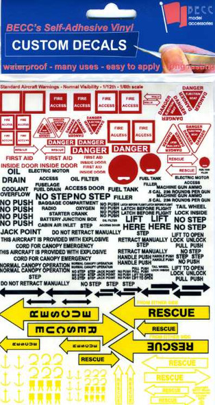 BECC SAWNV - Standard Aircraft Warnings Vinyl detailing sheet