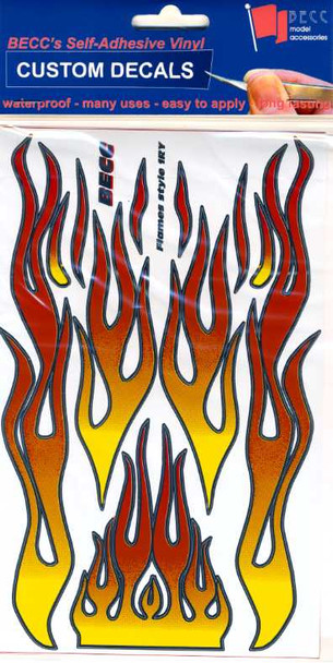 BECC FLAMES RY - Red, Yellow and Chrome Flames Type 1 Vinyl detailing sheet